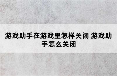 游戏助手在游戏里怎样关闭 游戏助手怎么关闭